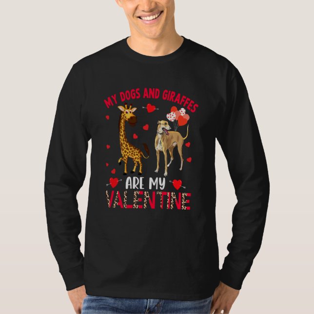 Dogs And Giraffes Are My Valentine Whippet With Gi T Shirt (Framsida)