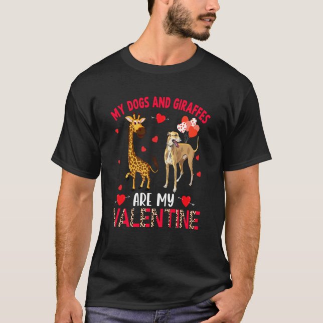 Dogs And Giraffes Are My Valentine Whippet With Gi T Shirt (Framsida)