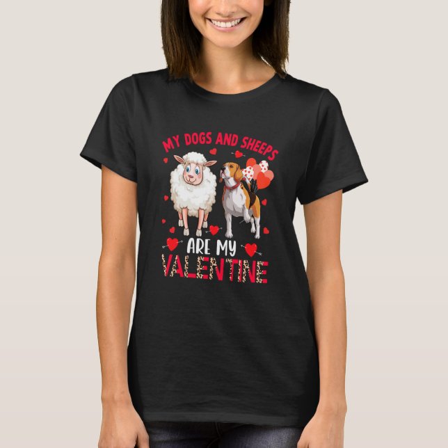 Dogs And Sheeps Are My Valentine Beagle With Sheep T Shirt (Framsida)