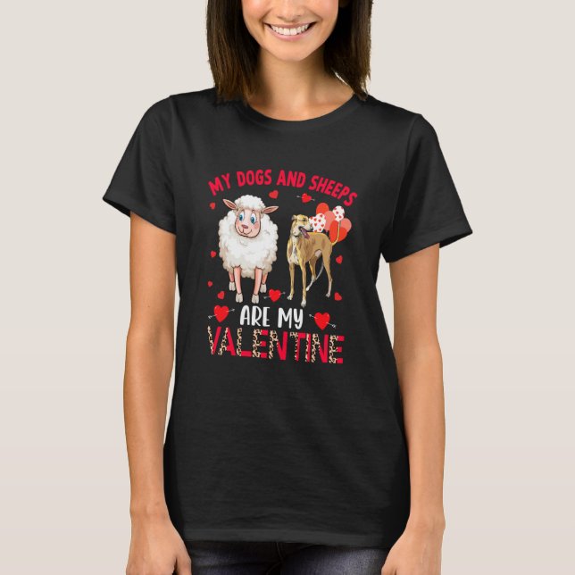Dogs And Sheeps Are My Valentine Whippet With Shee T Shirt (Framsida)