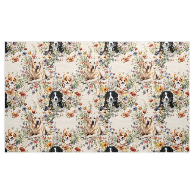 Dogs and Wildflowers Seamless Repeating Pattern Tyg (Yard)