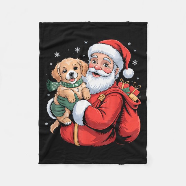 Dogs Golden Retriever Puppy Santa Christmas Funny  Fleecefilt (Framsidan)