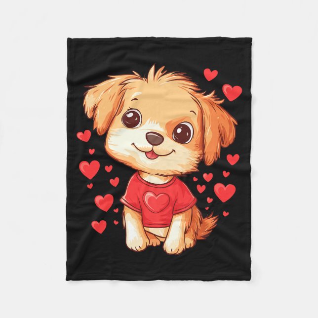 Dogs Lover Heart Girls Puppy Valentine’s Day Women Fleecefilt (Framsidan)