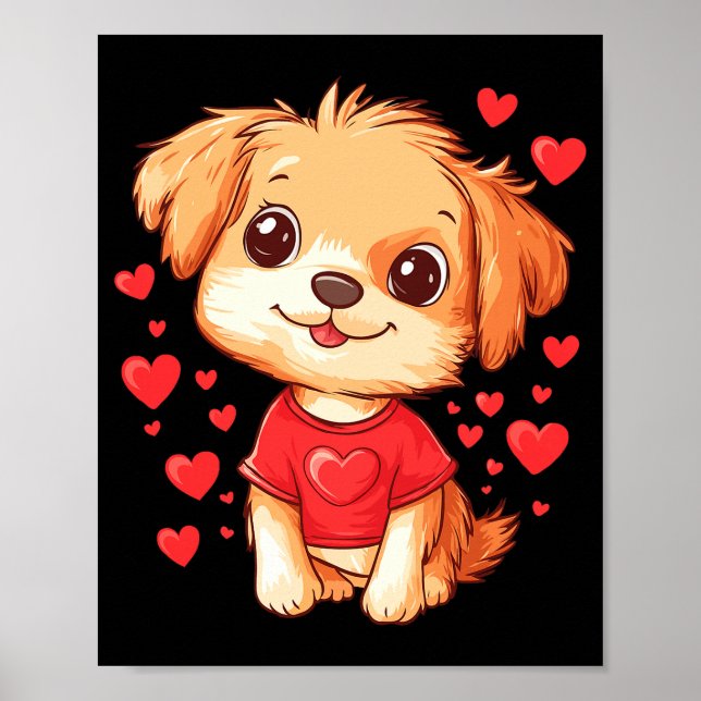 Dogs Lover Heart Girls Puppy Valentine’s Day Women Poster (Framsidan)
