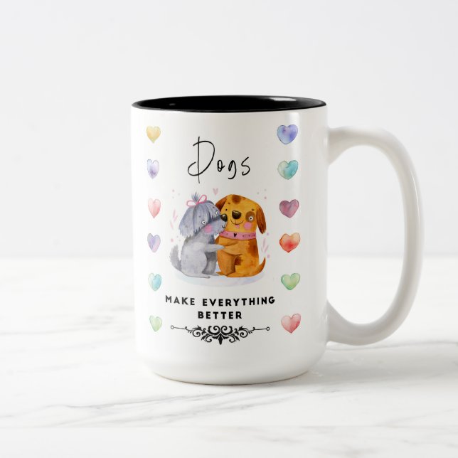 Dogs Make Everything Better Mug – Two Happy Dogs I Två-Tonad Mugg (Höger)