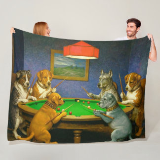 Dogs Playing Snooker Billiards Fun Spoof Fleecefilt