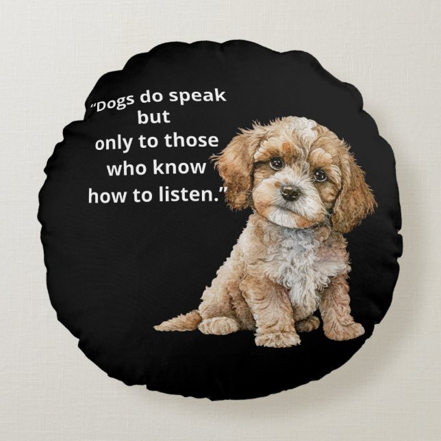 Dogs Speak Soulful Puppy Round Throw Pillow Rund Kudde (Framsidan)