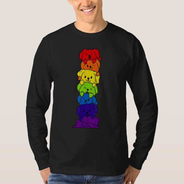 Dogs Stack Rainbow LGBT Gay Les Trans Pride Pet T Shirt (Framsida)