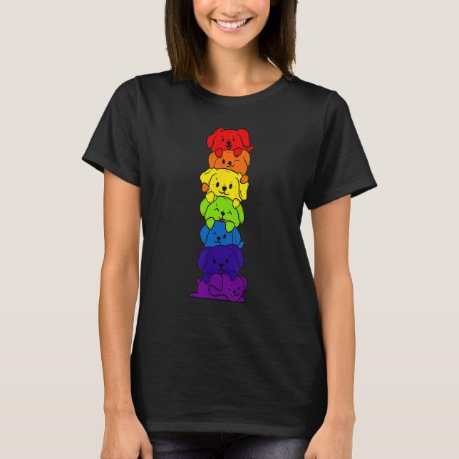 Dogs Stack Rainbow LGBT Gay Les Trans Pride Pet T Shirt (Framsida)