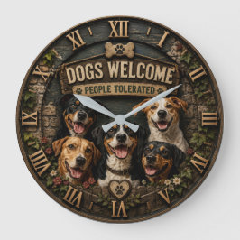 Dogs Welcome People Tolerated Funny Rustic Farm Stor Klocka