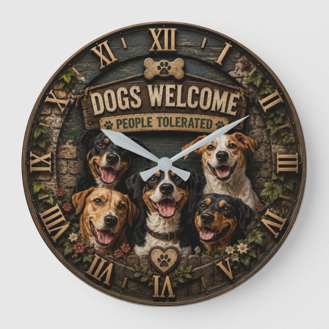 Dogs Welcome People Tolerated Funny Rustic Farm Stor Klocka (Framsida)