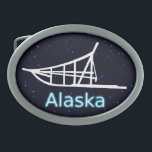 Dogsled<br><div class="desc">En vit silhuett av en dogsled på en starfältsbakgrund. Texten "Alaska" visas i blått och vitt.</div>