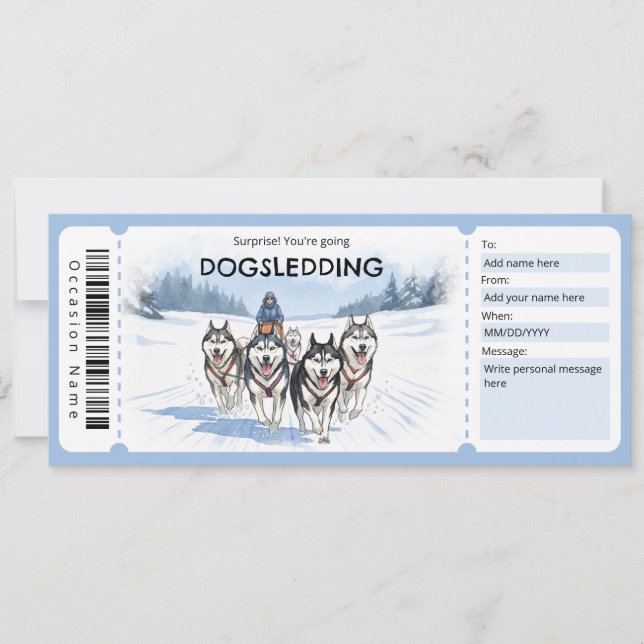 Dogsledding Gift Certificate Inbjudningar (Framsida)