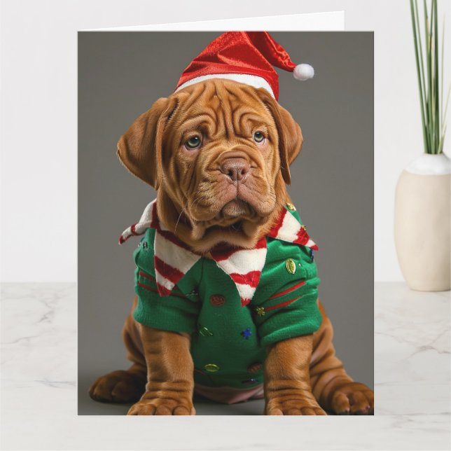 Dogue de Bordeaux Elf Puppy-julkort Kort (Framsida)