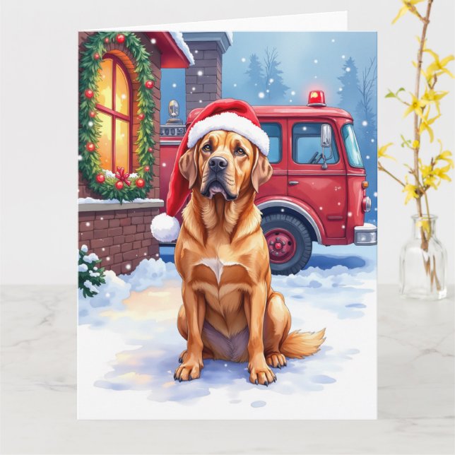 Dogue de Bordeaux Firefighter Station Santa Hat Kort (Gul blomma)