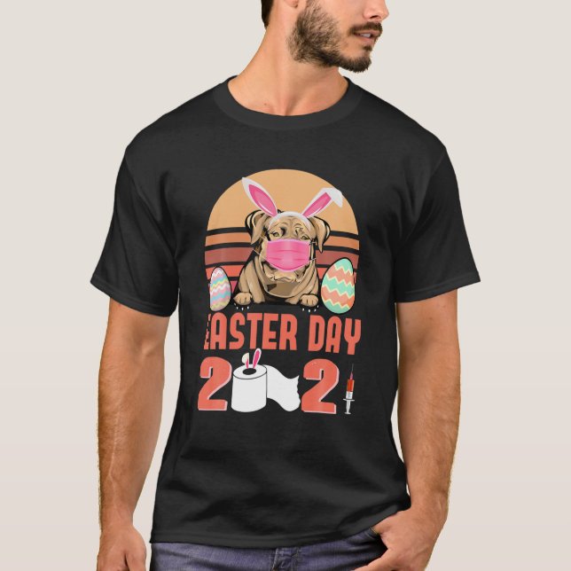 Dogue De Bordeaux Hund Ansikte Mask Bunny Egg Påsk T Shirt (Framsida)