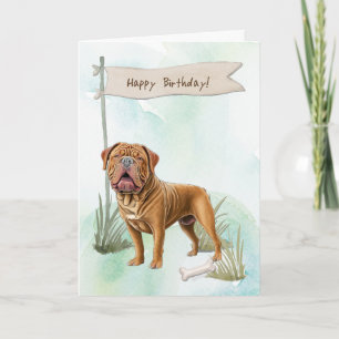 Dogue de Bordeaux-Hund utomhus under födelsedagssk Kort