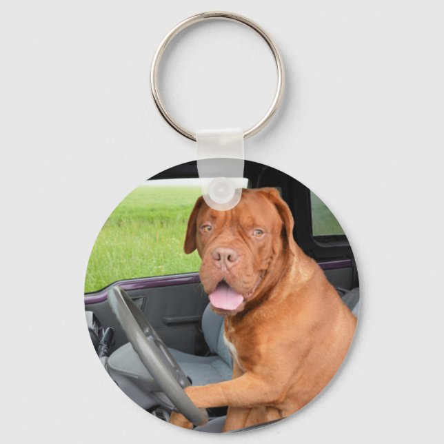 Dogue de Bordeaux-körning Nyckelring (Framsida)