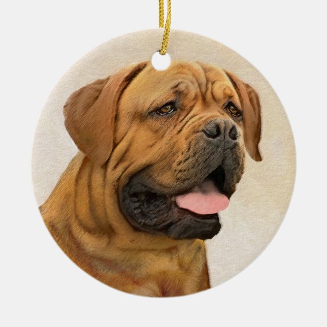 Dogue de Bordeaux Painting - Cute Original Hund Ar Julgransprydnad Keramik (Framsidan)