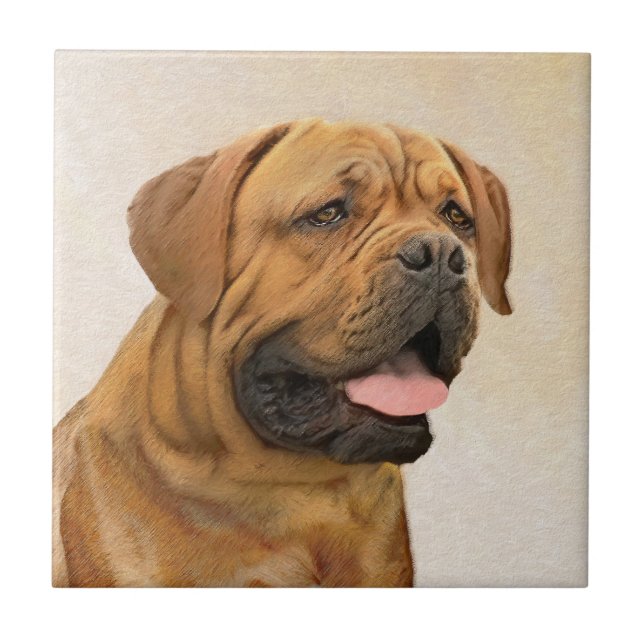 Dogue de Bordeaux Painting - Cute Original Hund Ar Kakelplatta (Framsidan)