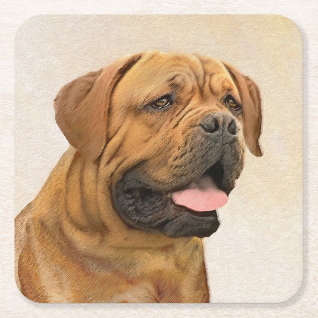 Dogue de Bordeaux Painting - Cute Original Hund Ar Underlägg Papper Kvadrat (Framsidan)