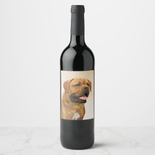 Dogue de Bordeaux Painting - Cute Original Hund Ar Vinflaska Etikett