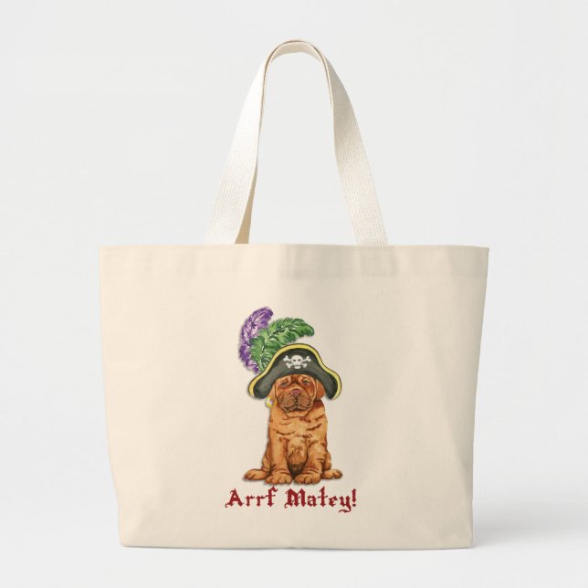 Dogue de Bordeaux Pirat Large Tote Bag Jumbo Tygkasse (Framsidan)