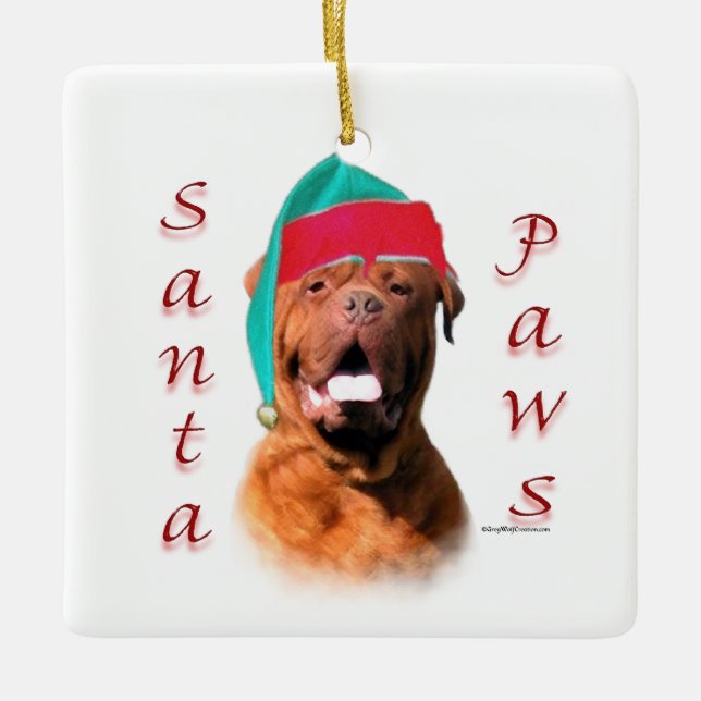 Dogue de Bordeaux Santa Paws Julgransprydnad Keramik (Framsida)