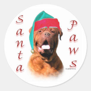 Dogue de Bordeaux Santa Tassar Runt Klistermärke
