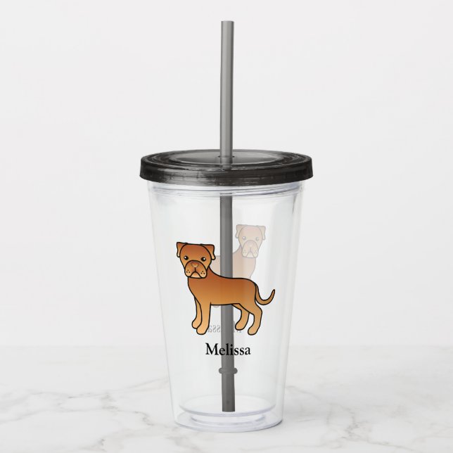Dogue De Bordeaux Söt Tecknad Hund & Namn Take Away Mugg (Framsida)