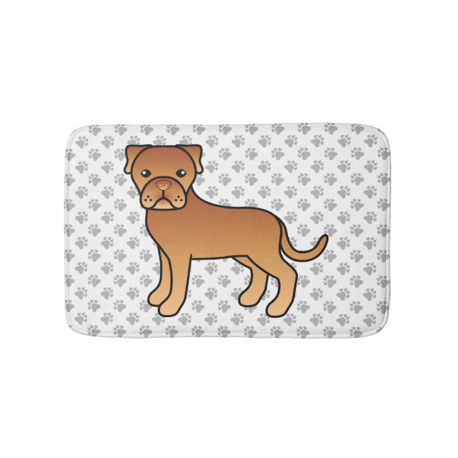 Dogue De Bordeaux Söt Tecknad Hund & Tassar Badrumsmatta (Framsidan)