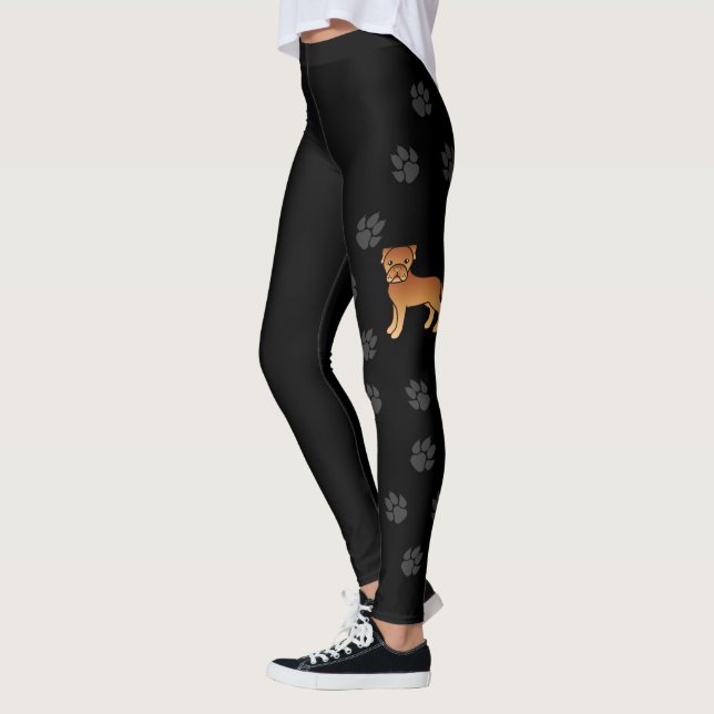 Dogue De Bordeaux Söt Tecknad Hund & Tassar Leggings (Vänster)