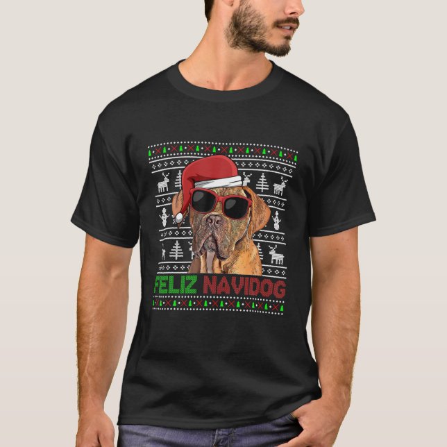 Dogues De Bordeaux Hund Feliz Navidog Funny Christ T Shirt (Framsida)