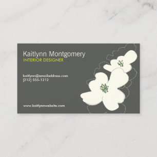 DOGWOOD-BLOMMAR IVORY/GRÅTT VISITKORT