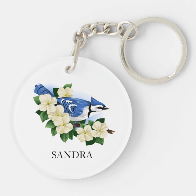 Dogwood Flower och Blue Jay Bird Keychain (Baksidan)