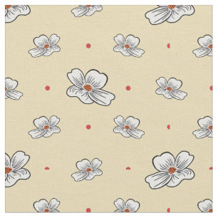 Dogwood Flowers och Red Dits på Butter Cream Tyg