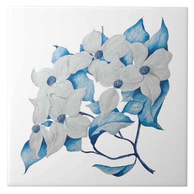 Dogwood Flowers på en keramisk platta Kakelplatta (Framsidan)