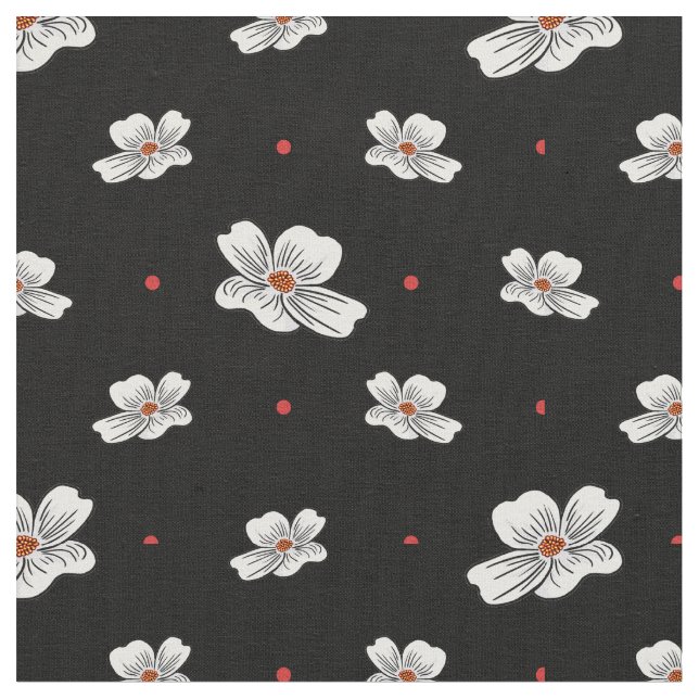 Dogwood Flowers på svart Tyg (Närbild)