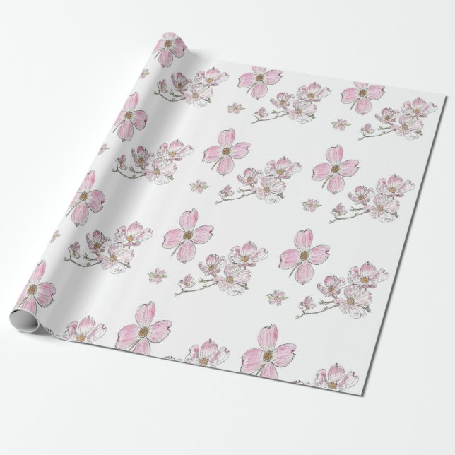 Dogwood Mönster på Wrapping Papper Presentpapper (Utrullad)