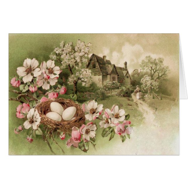 Dogwood Träd Bird Nest Egg Cottage Hälsningskort (Framsidan Horizontal)
