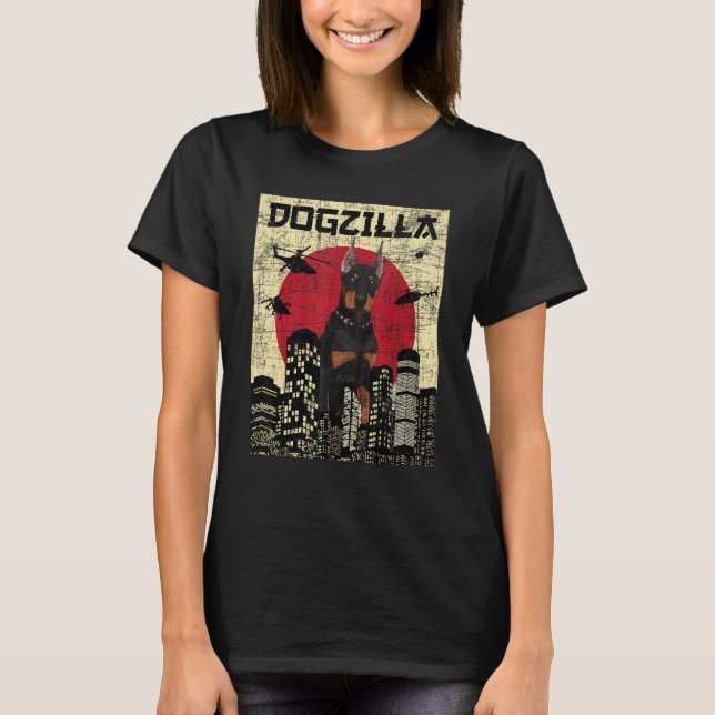 Dogzilla Japansk Dobermann Hund Husdjur Ägare T Shirt (Framsida)