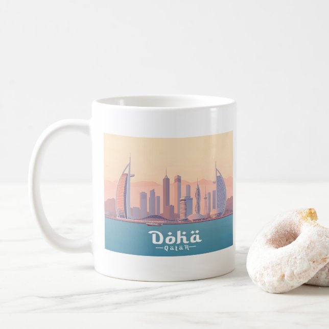 Doha Qatar Arabian Bukt Pastel Travel Kaffemugg (Med munk)