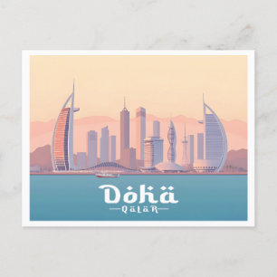 Doha Qatar Arabian Bukt Pastel Travel Vykort