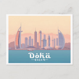 Doha Qatar Arabian Bukt Pastel Travel Vykort
