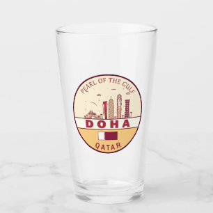 Doha Qatar City Skyline Emblem Glaskopp