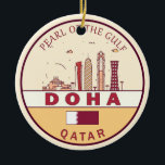 Doha Qatar City Skyline Emblem Julgransprydnad Keramik<br><div class="desc">Doha-minimalistisk,  färgstark konstdesign med monument och landmärken från staden Qatar.</div>