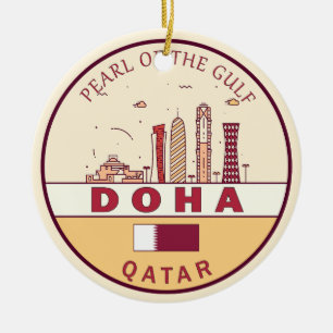 Doha Qatar City Skyline Emblem Julgransprydnad Keramik