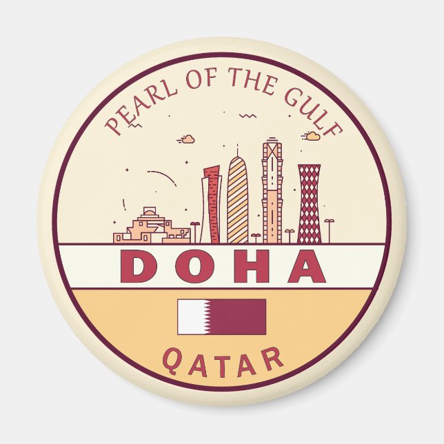 Doha Qatar City Skyline Emblem Magnet (Framsidan)