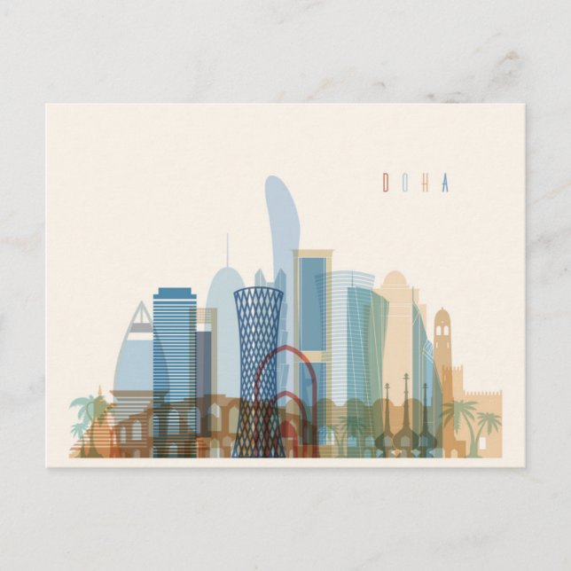 Doha, Qatar | City Skyline Vykort (Framsida)