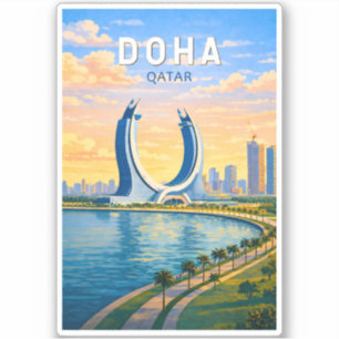 Doha Qatar Illustration Resa Konst Vintage Klistermärken